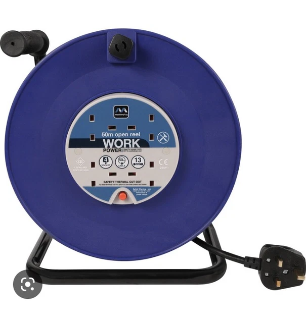 1 x 50m CAVO PROLUNGA MULINELLO APERTO SPINA MASTER 240V 13A 4 PRESE GIARDINO GANG