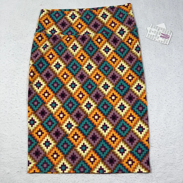 LuLaRoe Cassie Women's Medium Pencil Skirt Diamond Geometric Colorful Stretch