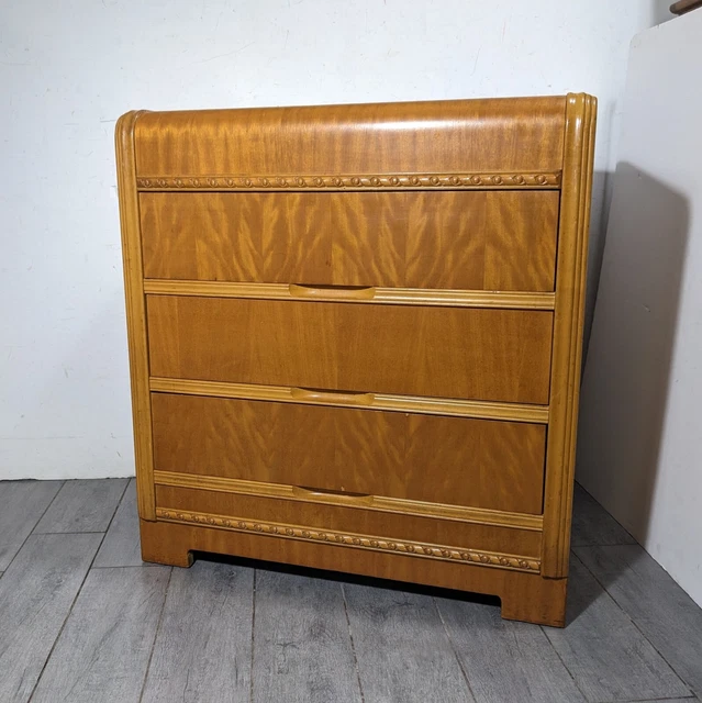 VINTAGE F.S. HARMON Art Deco Waterfall Wood Dresser 3Drawer Chest