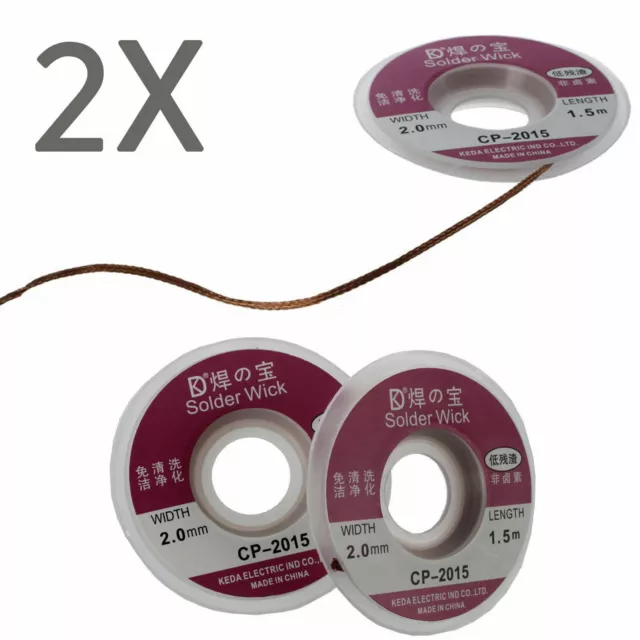 2x 1.5m 2mm Desoldering Braid Solder Remover Sucker Flux Wick Cable Wire GL516