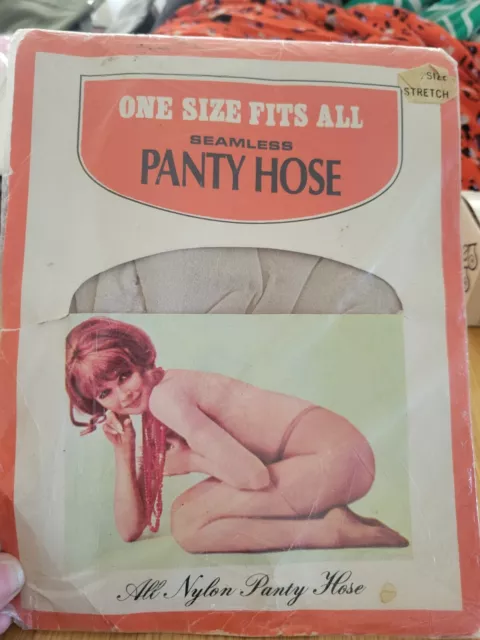 Pantyhose Vtg One Size Seamless Nylon NOS 60's 70's Sheer Nude