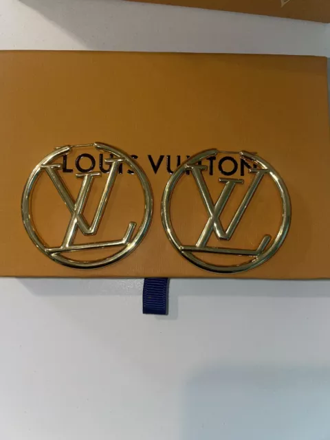 LOUIS VUITTON M68076 Logo Mania Gold Tone LV Chain long Earrings 2.36inch  w/Box