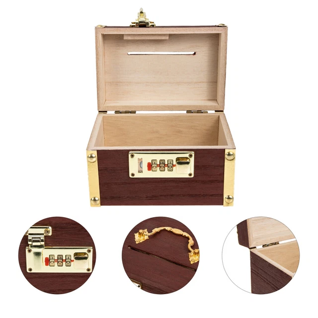 Lucchetto A Combinazione Salvadanaio Vintage In Legno Con Serratura A Combinazione - 15x9,5cm Per Bambini E Adulti Lucchetto Con Combinazione - 12