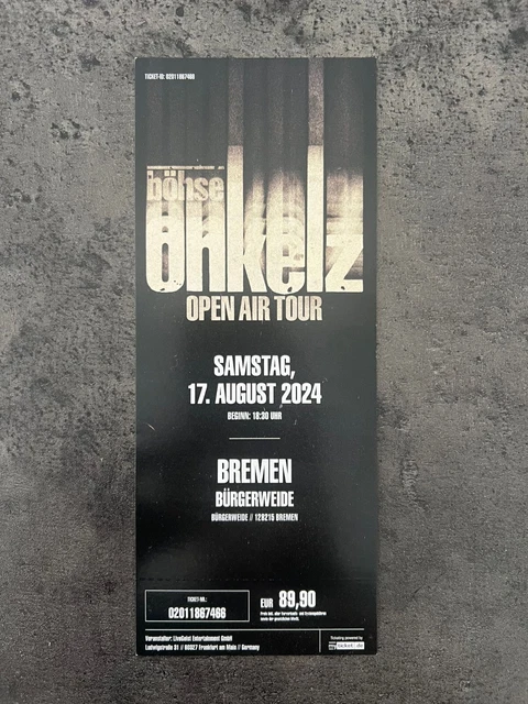  BÖHSE ONKELZ TICKETS bremen 17.08.2024 EUR 156,65 - PicClick DE Illustration 