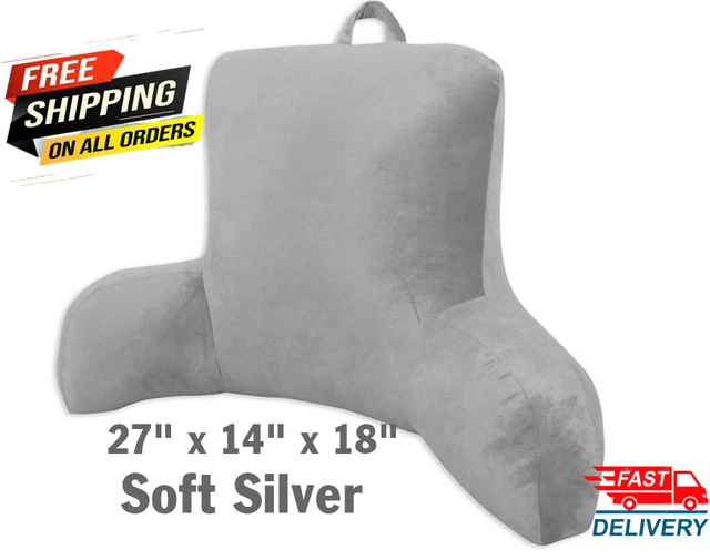 Plush Backrest Pillow Bed Cushion Support Reading Rest Arms Chair Lounger Silver