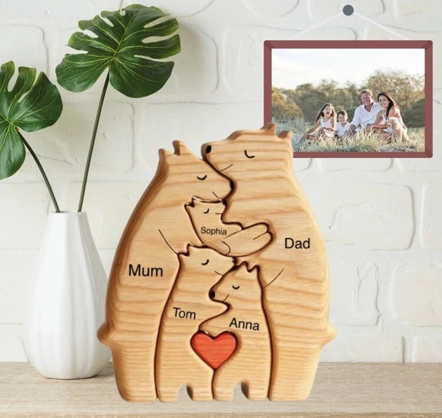 Personalisiertes Familienpuzzle Aus Holz – Holzbären-Set Mit Gravur Für Namen (4 Bären)