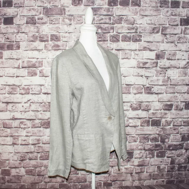 EILEEN FISHER Women's Linen Metallic Single Button Blazer Jacket Silver Gray M