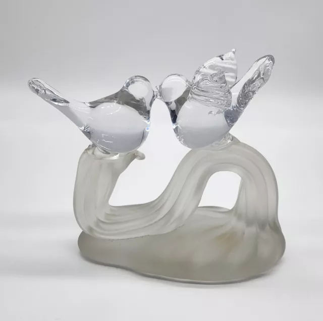 Silvestri Hand Blown Glass Frosted Crystal Love Birds  Wave Branch Base Dove