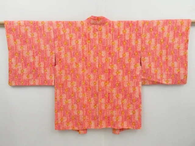 2806T07z460  Japanese Kimono Silk SHIBORI HAORI  Coral pink