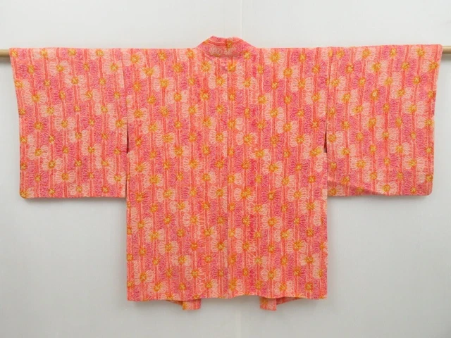 2806T07z460  Japanese Kimono Silk SHIBORI HAORI  Coral pink