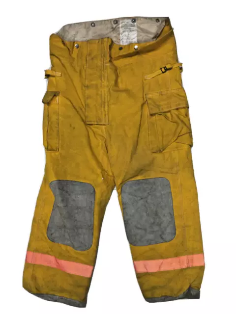 46x29 Quaker Firefighter Turnout High Back Pants Yellow w/ Orange Stripes P1365