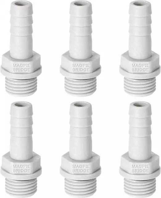 PVC Barb Hose Fitting Connector Adapter 8Mm or 5/16" Barbed X G1/4 Male Pipe 6Pc