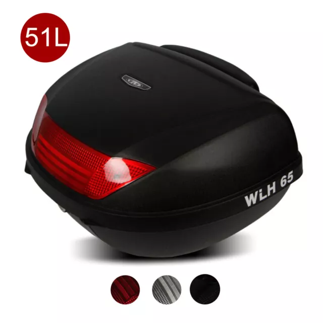 51L Black Motorcycle Top Box  Durable PP Rear Tail Box Soft Backrest Reflectors