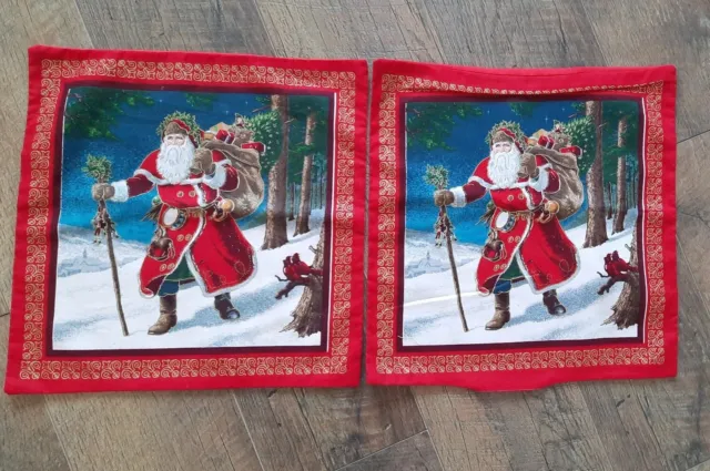 2 fundas de almohada vintage hechas a mano para Navidad Santa 13"" X 13""/almohadas sin terminar
