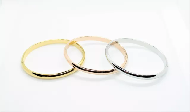 Bracciale Donna Acciaio Rigido Fascia A Schiava Colore Argento Oro Giallo Rosa