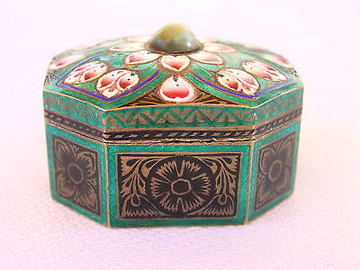 Stunning Antique Indian Mughal Silver Enamel Pill Box Trinket Box