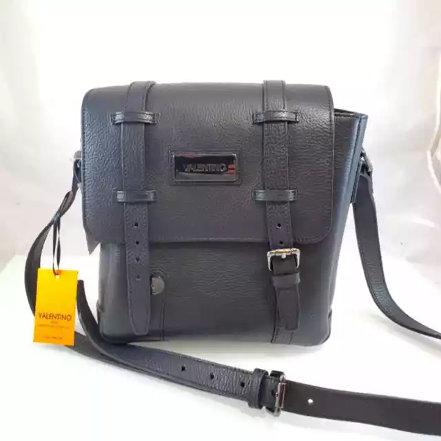 NWT$895 Valentino Men's Leandre Black Leather Messenger Crossbody Backpack Bag