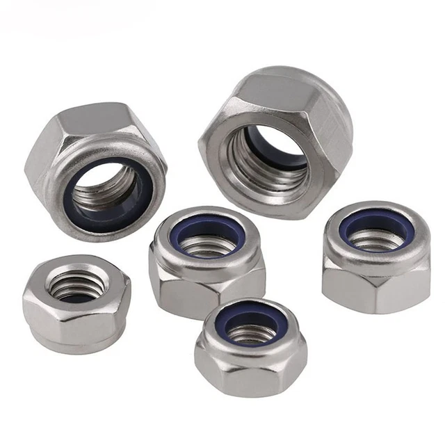 A2 A4 Stainless Steel Nylon Insert Lock Nut 304/201/316 Nylock Hex Nuts DIN985