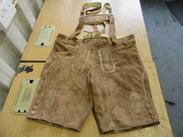 Vintage Austrian Trachten Lederhosen Octoberfest Leather Trousers Shorts Uk 38"
