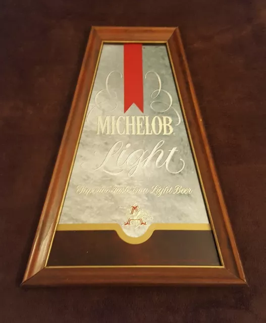 1970's Framed Michelob Light Beer Sign Mirror Vintage Bar Anheuser-Busch Brewery