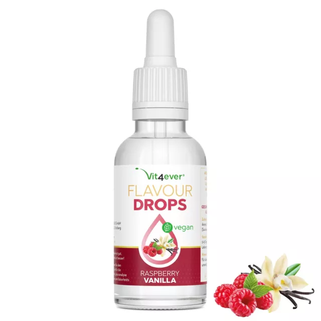 Flavour Drops - 50 ml / 100% vegan o. Kalorien - Aroma-Tropfen Himbeere-Vanille