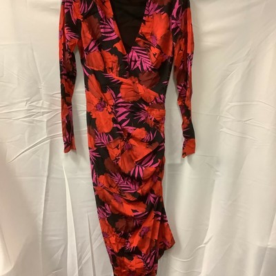 Veronica Beard Womens Dress Red Alvaro Floral Print Asymmetric Ruched Size 4