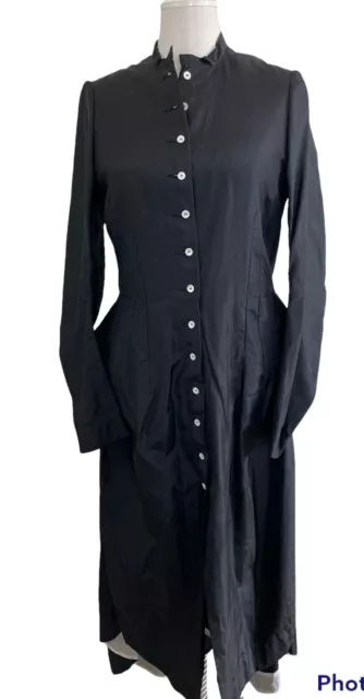 Nigel Preston Tercey Dress L Black Button Side Bustle Constructed Goth Silk