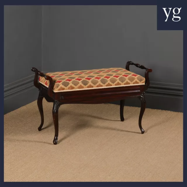 Antique English Victorian Rococo Mahogany Upholstered Piano / Music / Duet Stool