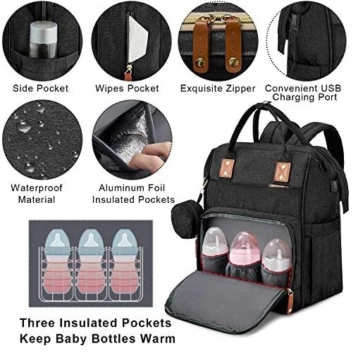 Baby Diaper Nappy Changing Backpack Set Mummy Large Multi-Function Travel Bag US 19