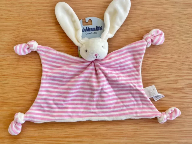 JoJo Maman Bebe Pink Striped Bunny Rabbit Comforter / Comfort Blanket Soft Toy