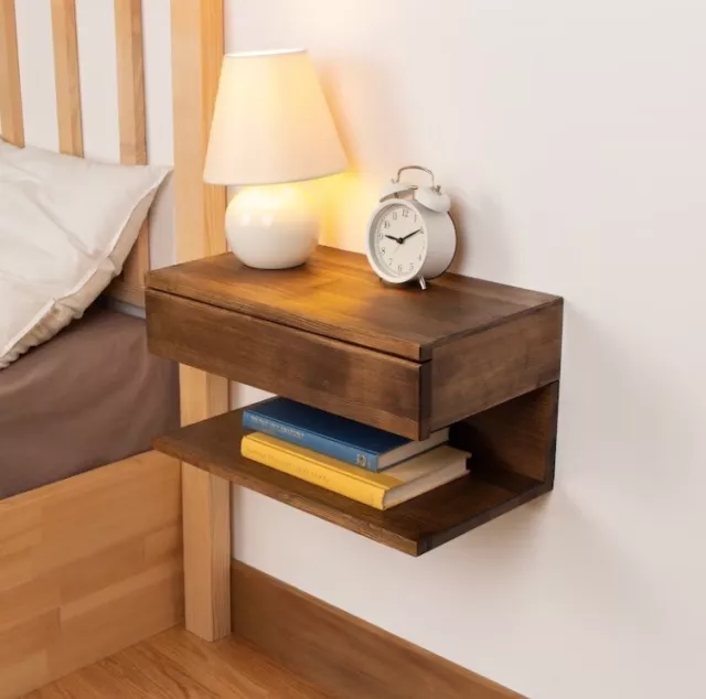 Walnut Colored Floating Nightstand | Wood Bedside Shelf | Floating Nightstand