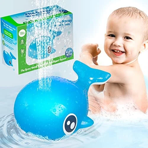 Baby Bath Toys, Waterproof, Automatic Sprinkler, Light Up, Whale Bath Toy Set