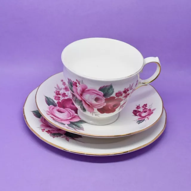 Queen Anne Trio, Pink and Red Roses, Cup, Saucer, Plate, Vintage, England
