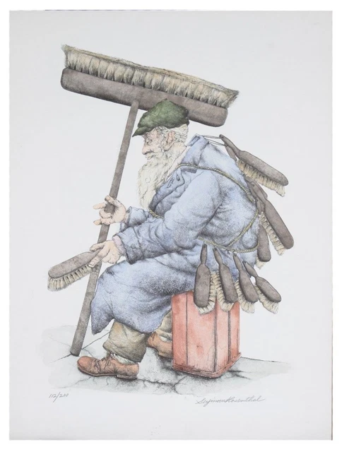 "THE BRUSH MAN" BY SEYMOUR ROSENTHAL SIGNED HAND COLORED LITHOGRAPH LE 200 CoA "THE BRUSH MAN" BY SEYMOUR ROSENTHAL SIGNED HAND COLORED LITHOGRAPH LE 200 CoA