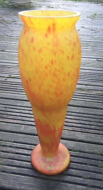 Vase Boule Pâte De Verre Orange Art Déco - Motif Étoile - Non Signé