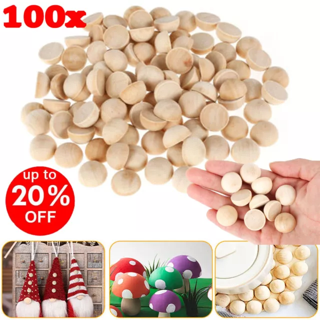 100x Half Wooden Beads Craft DIY Split Natural Balls Unfinished Dome Paint