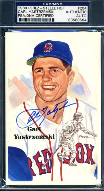 Carl Yastrzemski PSA DNA Signed Perez Steele Postcard Set Break Autograph