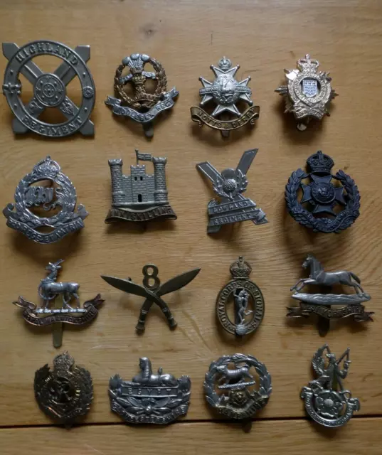 Mixed Job Lot of 16 WW1, WW2 & later Cap & Collar Badges  Various Types