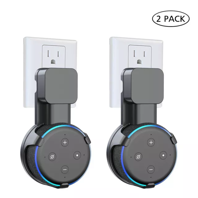 PlusAcc Outlet Wall Mount Holder for Echo Dot 3rd Gen Smart Speaker Black 2Packs