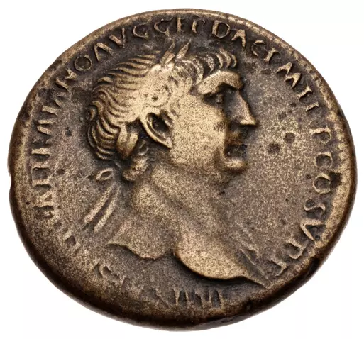Trajan (AD 98-117) Roman AE bronze sestertius coin Standing Roma RIC 483