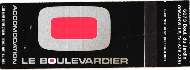 Le Boulevardier Restaurant, Montreal, Quebec, Canada, Vintage Matchbook Cover