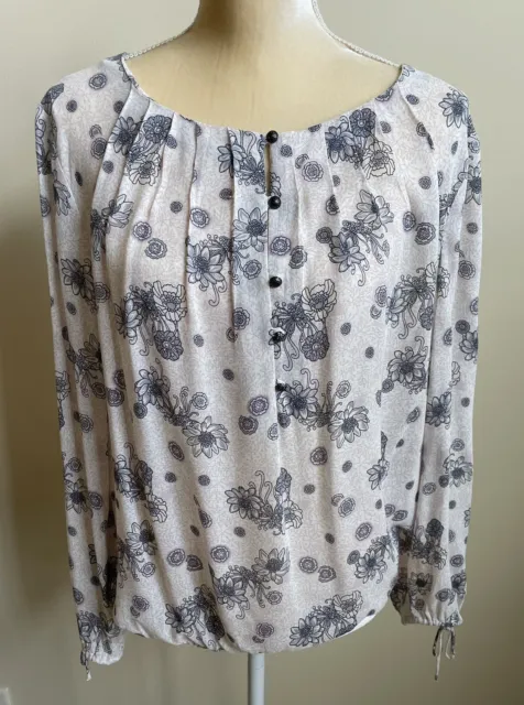 Lucky Brand Women's Boho Peasant Blouse Top Size Medium Floral Long Sleeve