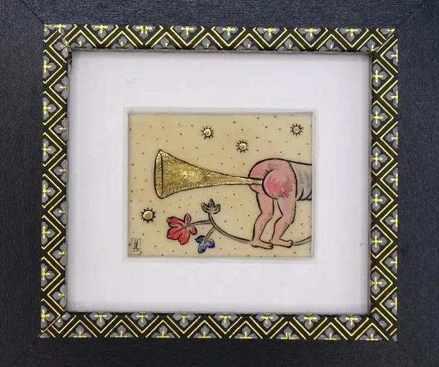 Medieval Butt Trumpet Original handmade miniature painting illuminated MSS Medieval Butt Trumpet Original handmade miniature painting illuminated MSS