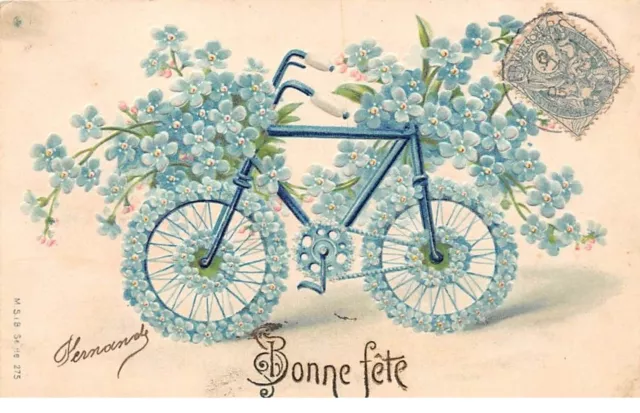 Fêtes Autres - n°75041 - Bonne Fête - Vélo décoré de myosotis - Carte ga