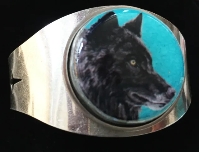 Black Wolf Original Art Cuff Bracelet