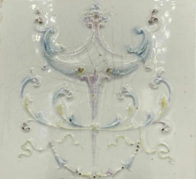 Antique 19th c. Cambridge Tile Company High Relief Victorian Torch Design 9