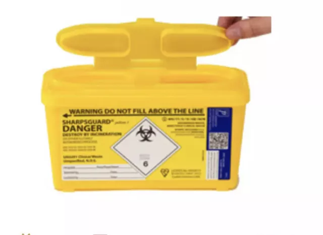 1 Litre - Sharps Bin Sharpsguard Needle Box, Medical Waste Tub Container - 1L