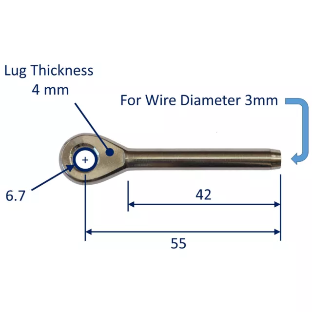 Swage Eye End Fitting for Wire Rope made from 316 Stainless Steel