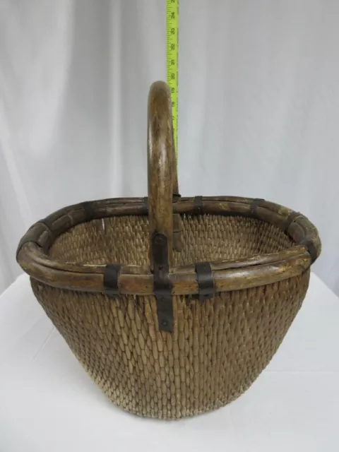 Antique Chinese Willow Basket with Handle / Mid 20th Century