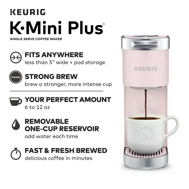 KEURIG KMINI PLUS Single Serve KCup Pod Coffee Maker, Dusty Rose 95.